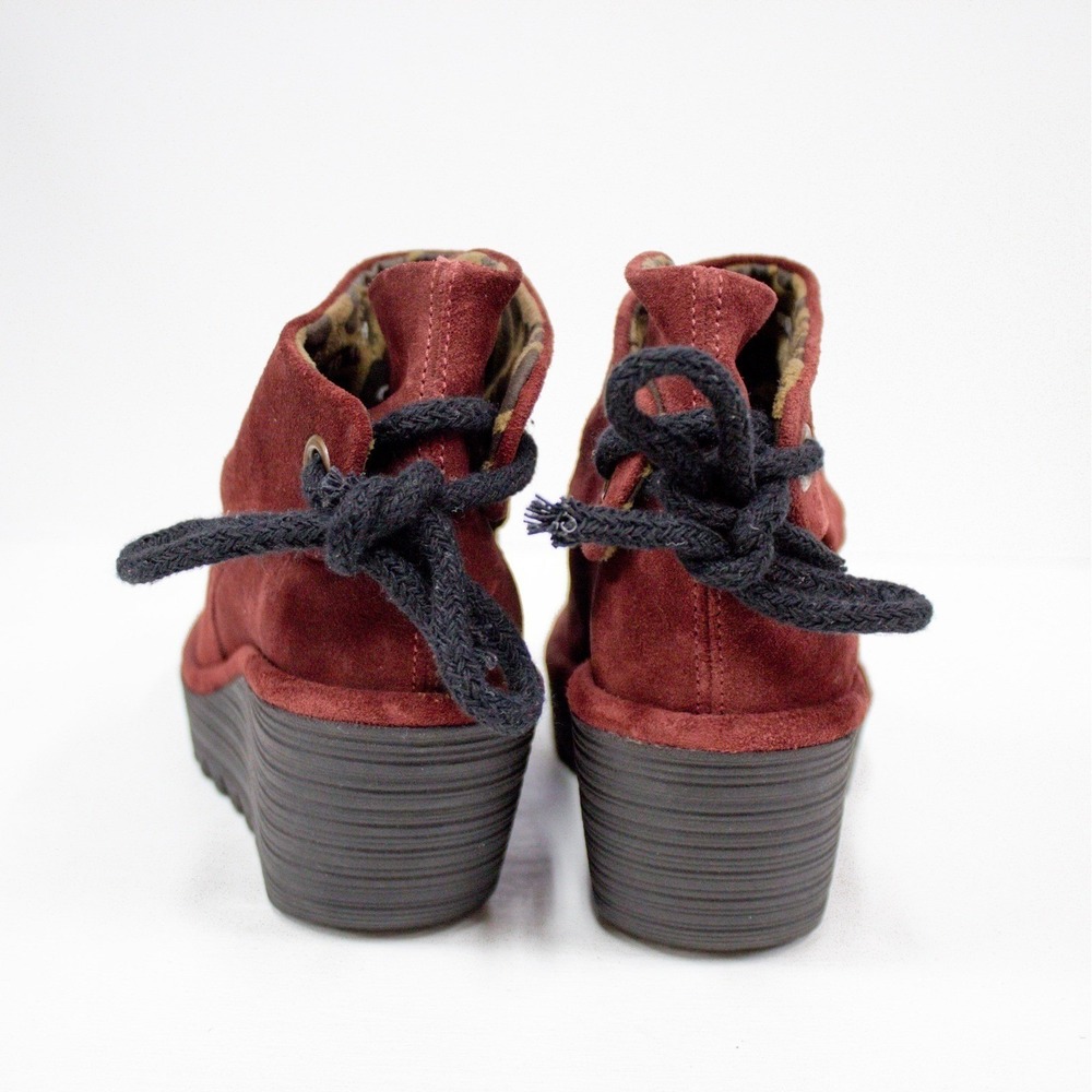 Fly London Women's Yebi Boot Size 8 US/39 EU Red Suede Wedge Platform Booties - Picture 8 of 13